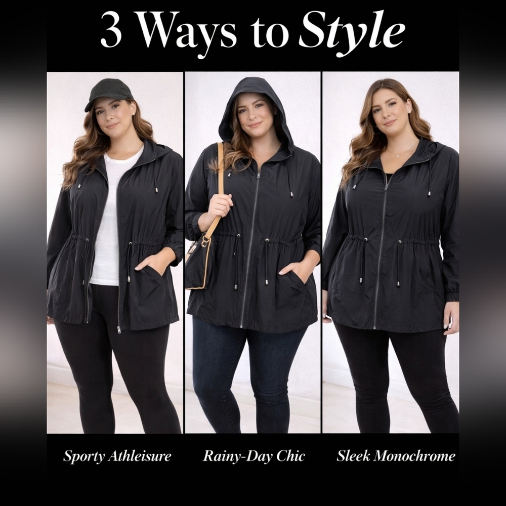 BloomChic Black Lightweight Hooded Jacket 22W-24W NWT